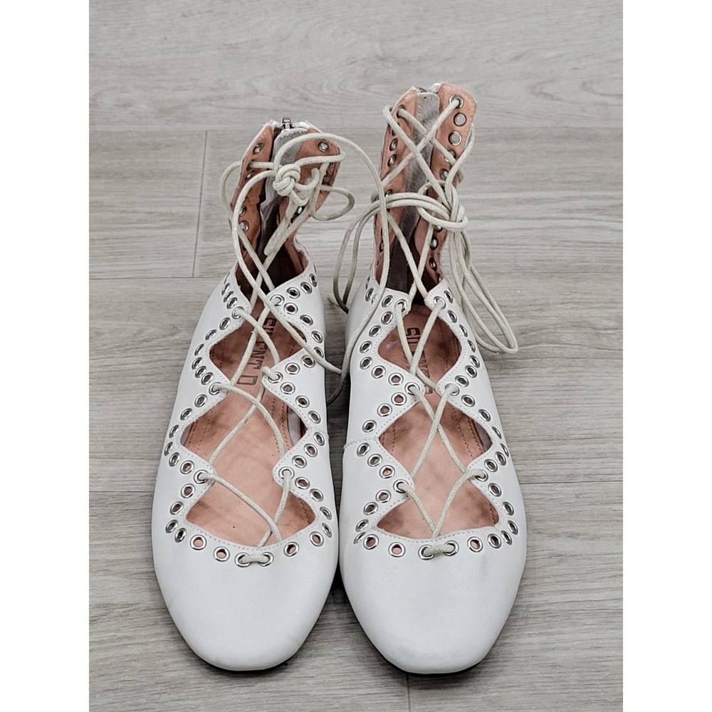 Anthropologie Silent D Beige Lace Up Ankle Boots Flats Women's EU 36 Cream